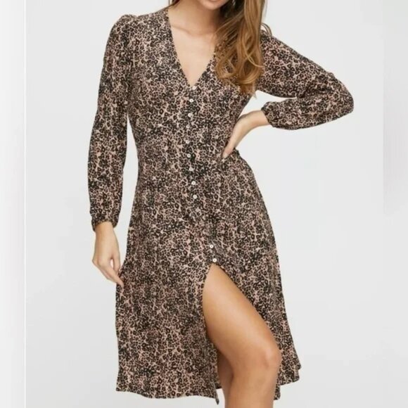 Aritzia Wilfred Gallery Dress in Almond Black Leopard Print Size XS - Picture 3 of 11